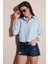 Regular Fit Çizgili Göğüs Cepli Dokulu Gömlek Bayan Gömlek 6772870 1