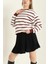Kadın Cool Oversize Kalıp Bisiklet Yaka Kalın Basic Üç Iplik Içi Şardonlu Çizgili Sweatshirt 3