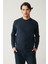 Erkek Lacivert Bisiklet Yaka İnterlok Baskılı Regular Fit Sweatshirt A41Y1203 3