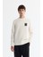 Erkek Ekru Bisiklet Yaka Pamuklu Baskılı Elastan Sweatshirt A42y1286 1