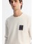 Erkek Ekru Bisiklet Yaka Pamuklu Baskılı Elastan Sweatshirt A42y1286 2