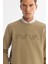 Erkek Vizon Bisiklet Yaka Pamuklu Baskılı Elastan Sweatshirt A42Y1227 2