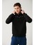 Erkek Siyah Şardonlu Kumaş 3 Iplik Kapüşonlu Nakışlı Sweatshirt A32y1393 1