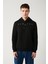 Erkek Siyah Şardonlu Kumaş 3 Iplik Kapüşonlu Nakışlı Sweatshirt A32y1393 3