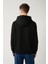 Erkek Siyah Şardonlu Kumaş 3 Iplik Kapüşonlu Nakışlı Sweatshirt A32y1393 4