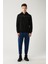 Erkek Siyah Şardonlu Kumaş 3 Iplik Kapüşonlu Nakışlı Sweatshirt A32y1393 5