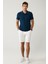 Erkek Lacivert %100 Pamuk 3 Düğmeli Jakarlı Polo Yaka T-Shirt A41Y1147 5