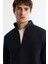 Erkek Lacivert Dik Yaka Fermuarlı 3 İplik Şardonlu Regular Fit Sweatshirt E001020 2