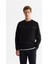 Erkek Siyah Bisiklet Yaka Pamuklu Baskılı Elastan Sweatshirt A42y1267 1
