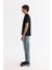 Erkek Siyah Bisiklet Yaka Baskılı Elastan T-shirt A42y1011 3