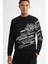 Erkek Siyah Bisiklet Yaka Pamuklu Baskılı Sweatshirt A42y1285 2
