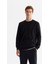 Erkek Siyah Bisiklet Yaka Pamuklu Baskılı Elastan Sweatshirt A42y1268 1