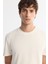 Erkek Ekru Bisiklet Yaka Baskılı Elastan T-Shirt A42Y1017 2