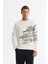 Erkek Ekru Bisiklet Yaka Pamuklu Baskılı Sweatshirt A42y1285 1