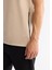 Erkek Bej Bisiklet Yaka Baskılı Elastan T-shirt A42y1017 2
