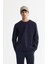 Erkek Lacivert Bisiklet Yaka Pamuklu Baskılı Elastan Sweatshirt A42Y1221 2