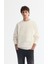 Erkek Ekru Bisiklet Yaka Pamuklu Baskılı Elastan Sweatshirt A42y1243 1