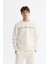 Erkek Ekru Bisiklet Yaka Pamuklu Baskılı Elastan Sweatshirt A42y1308 1