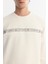Erkek Ekru Bisiklet Yaka Pamuklu Baskılı Elastan Sweatshirt A42y1308 2