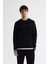 Erkek Siyah Bisiklet Yaka Pamuklu Baskılı Elastan Sweatshirt A42Y1308 1