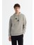 Erkek Gri Kapüşonlu Pamuklu Baskılı Elastan Sweatshirt A42y1324 1