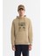 Erkek Bej Kapüşonlu Pamuklu Baskılı Elastan Sweatshirt A42Y1321 1