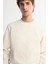 Erkek Ekru Bisiklet Yaka Pamuklu Baskılı Elastan Sweatshirt A42y1243 3