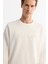 Erkek Ekru Bisiklet Yaka Pamuklu Baskılı Elastan Sweatshirt A42y1227 2