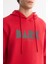 Erkek Kırmızı Kapüşonlu Pamuklu Baskılı Elastan Sweatshirt A42Y1322 2