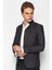 Erkek Slim Fit Düğmeli Çok Cepli Deri Detaylı Astarlı Dik Yaka Klasik Ceket 4