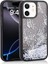 Apple iPhone 11 Uyumlu Kılıf Gliss Kelebek Baskılı Sıvı Simli Siyah + Ekran Koruyucu 1