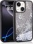 Apple iPhone 14 Uyumlu Kılıf Gliss Kelebek Baskılı Sıvı Simli Siyah + Ekran Koruyucu 1
