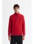 Erkek Kırmızı Dik Yaka Fermuarlı 3 İplik Şardonlu Regular Fit Sweatshirt E001020 1