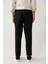 Erkek Siyah Beli Lastikli %100 Keten Pantolon B003032 5