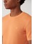 Erkek Turuncu Soft Touch Modal Bisiklet Yaka Dokulu Ribanalı Triko T-shirt B005010 2
