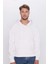Erkek Beyaz Kapüşonlu Kanguru Cepli Üç Iplik Şardonlu Sweatshirt 2