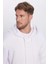 Erkek Beyaz Kapüşonlu Kanguru Cepli Üç Iplik Şardonlu Sweatshirt 3