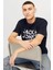 Erkek Jjebryan Yazı Detaylı Bisiklet Yaka Pamuk T-Shirt 12268127 Lacivert 1
