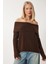 Kadın Koyu Kahve Degaje Yaka Italyan Kol Triko Kazak 2