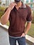 T-Shirt Nefes Alabilen Polo Yaka Terletmez Desenli Pamuklu Örme Tişört Oversize Triko Tshirt 3