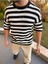 T-Shirt Nefes Alabilen Natural Pamuk Tshirt Terletmez Kumaş Oversize Örme Çizgili Tişört 1