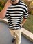 T-Shirt Nefes Alabilen Natural Pamuk Tshirt Terletmez Kumaş Oversize Örme Çizgili Tişört 2
