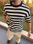 T-Shirt Nefes Alabilen Natural Pamuk Tshirt Terletmez Kumaş Oversize Örme Çizgili Tişört 4
