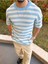 T-Shirt Nefes Alabilen Natural Pamuk Tshirt Terletmez Kumaş Oversize Örme Çizgili Tişört 4