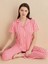 Yumuşak Dokulu Milan Kumaş Kadın Önden Düğmeli Pembe Çizgili Pijama Takımı 1