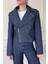 Fermuar Detay Tasarım Denim Ceket- Mavi 2