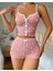 Kadın Pembe Kalpli Askılı Şortlu Pijama Takım 2