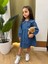 Kız Çocuk Fırfırlı Bebe Yaka Düğme Detaylı Pamuklu Mevsimlik Oversize Kesim Denim Elbise 2