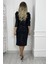 G0424 Drape Detaylı Kruvaze Yaka Payet Elbise Siyah 4