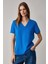 Alıne Kadın Pamuk Derin V Yakalı Comfort Fit Parlament Mavi T-Shirt 1